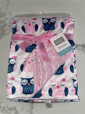 Hudson Baby Sleeping Owl Plush Minky Dot Girls Blanket NEW